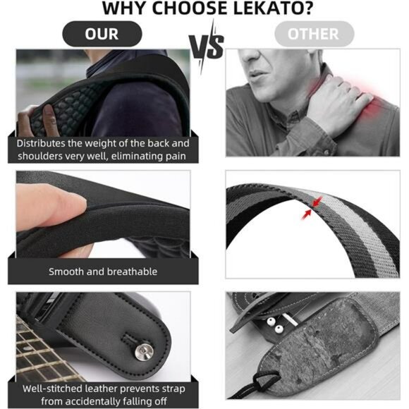 Wide Padded Bass Guitar Strap Adjustable Neoprene Shoulder Strap Locks Picks - Picture 4 of 7